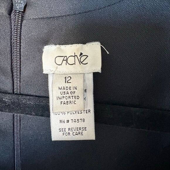 Vtg Cache Dress 12 Black Satin Cap Sleeve Bodycon Cocktail Formal Midi - Picture 7 of 11